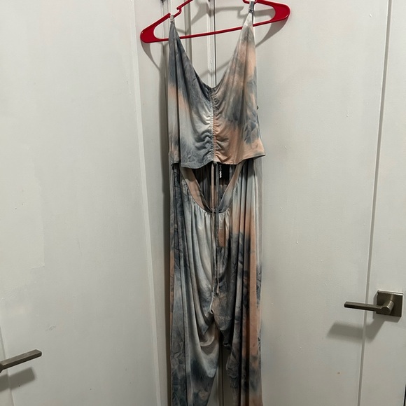 Fashion Nova Pants - Blue and Cream Tie-Dye Jumpsuit